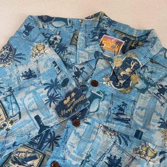 Margaritaville Silk Shirt Mens Large Tropical Print Camp 5 O’clock Somewhere - Picture 1 of 9